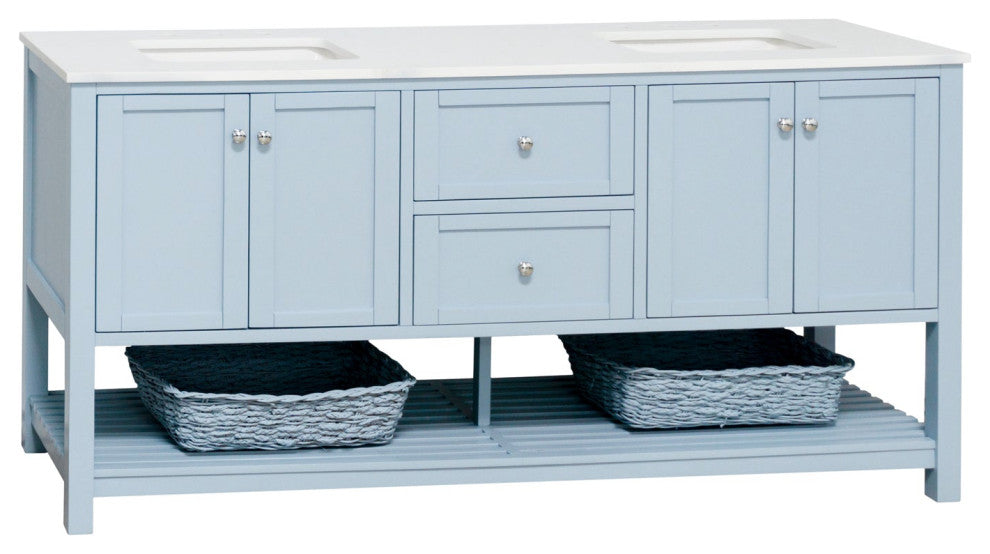 Kitchen Bath Collection Lakeshore 72" Double Vanity, Powder Blue, Engineered White