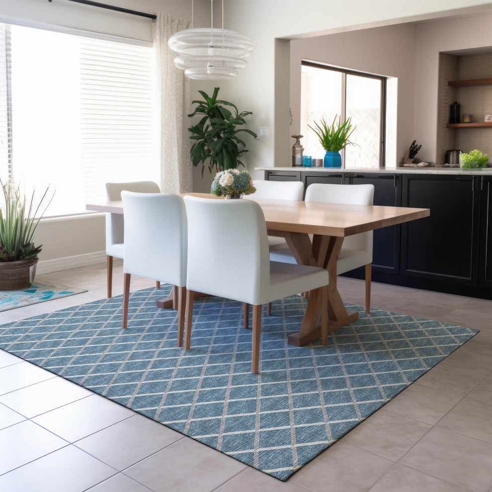Indoor/Outdoor York YO1 Sky Blue Machine Washable 5' x 7'6" Rug