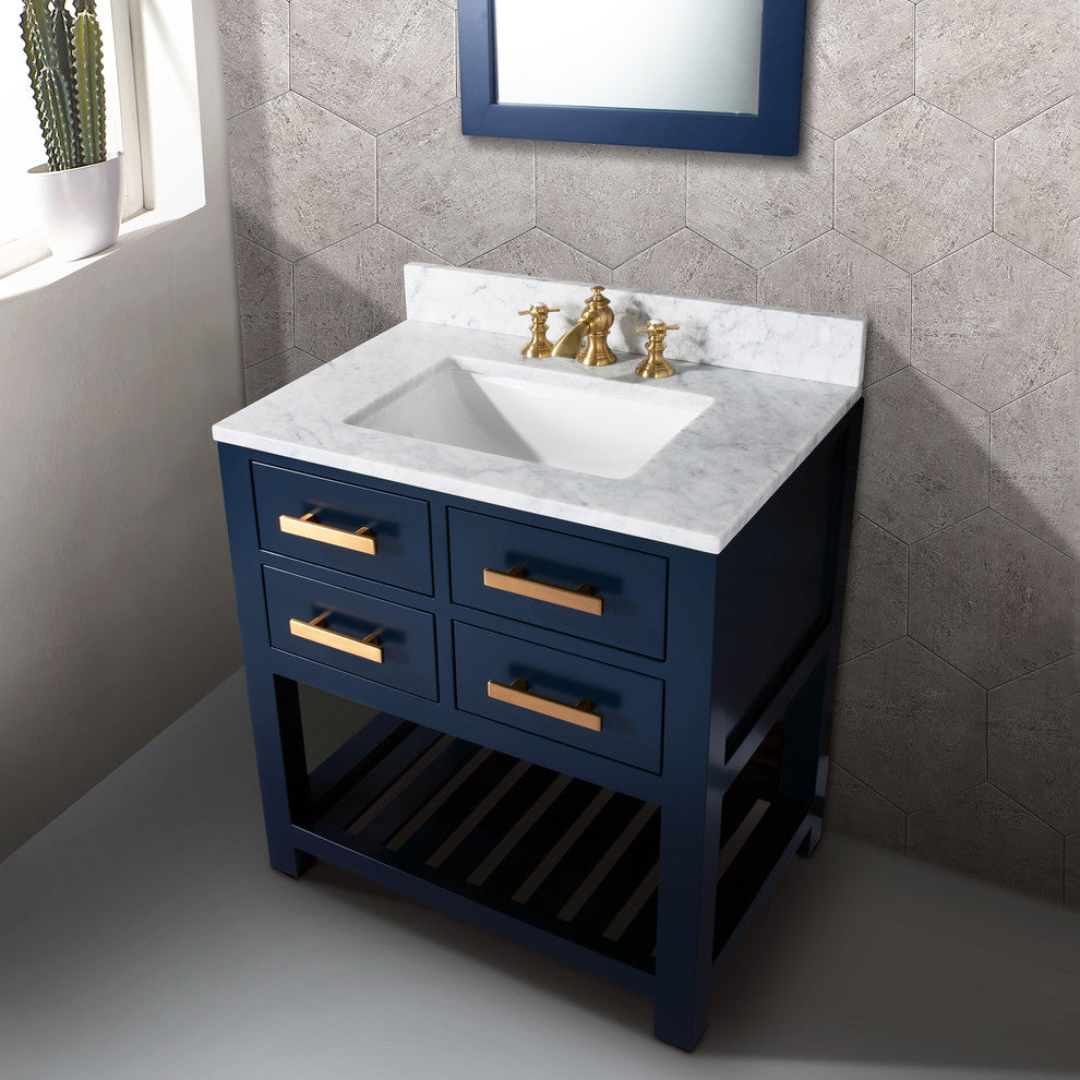 Madalyn 30" Monarch Blue Bathroom Vanity With Satin Brass Faucet