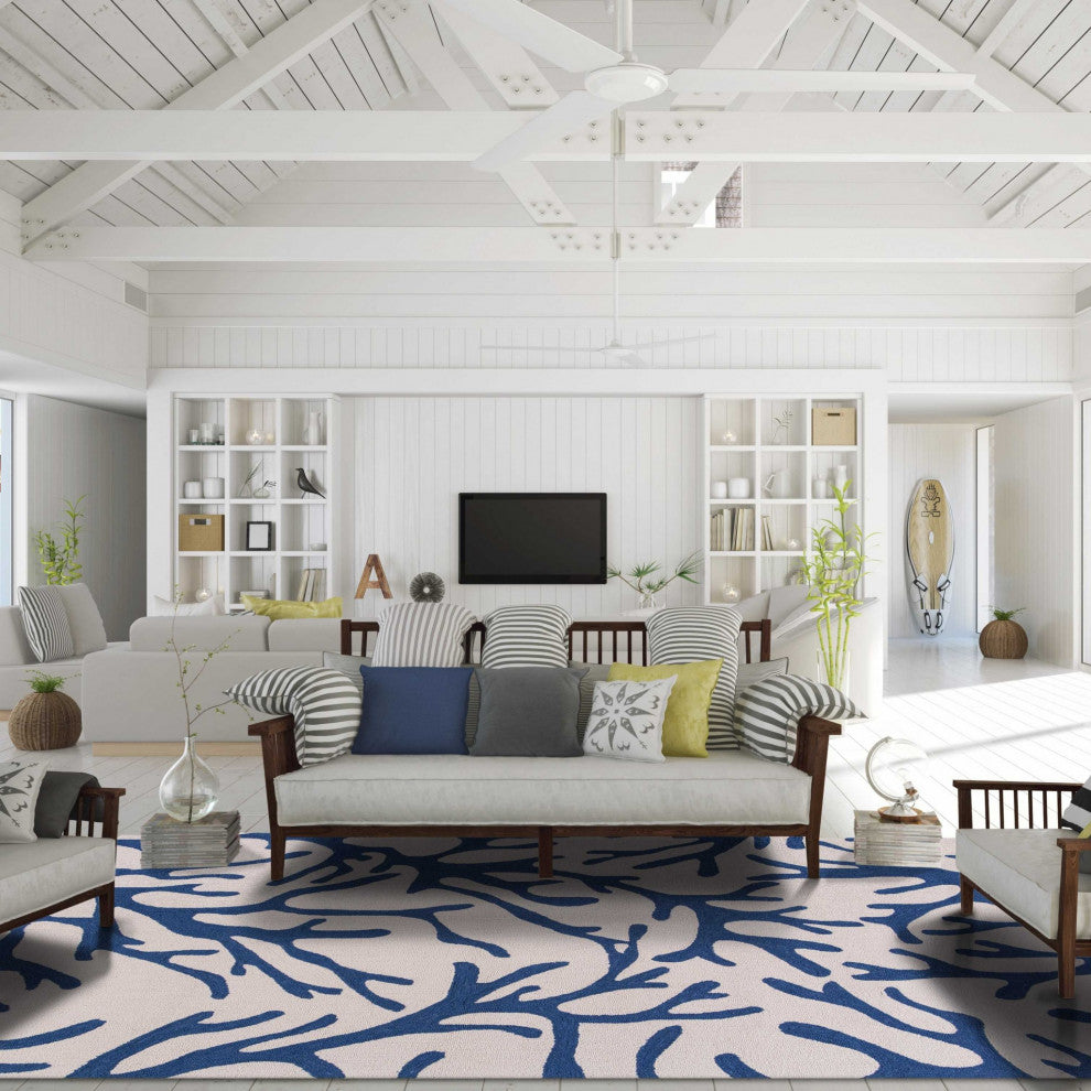 HomeRoots 5' x 7' Ivory or Blue Coral Indoor Area Rug