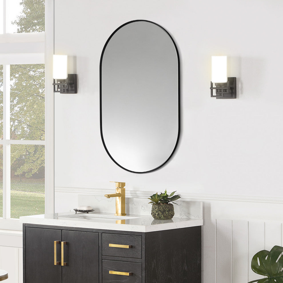 Ispra 36" Oval Bathroom/Vanity Aluminum Framed Wall Mirror, Matt Black