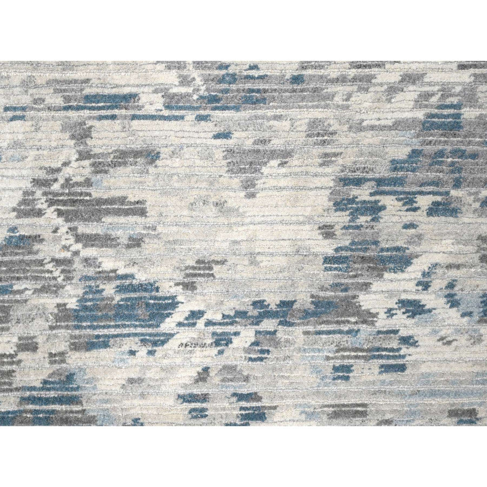 Shadow White Hand Knotted Undyed Wool Nepali Oriental Rug, 9'3"x12'