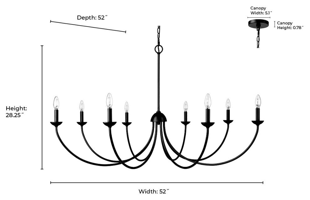 8 Light 52 in. Matte Black Chandelier