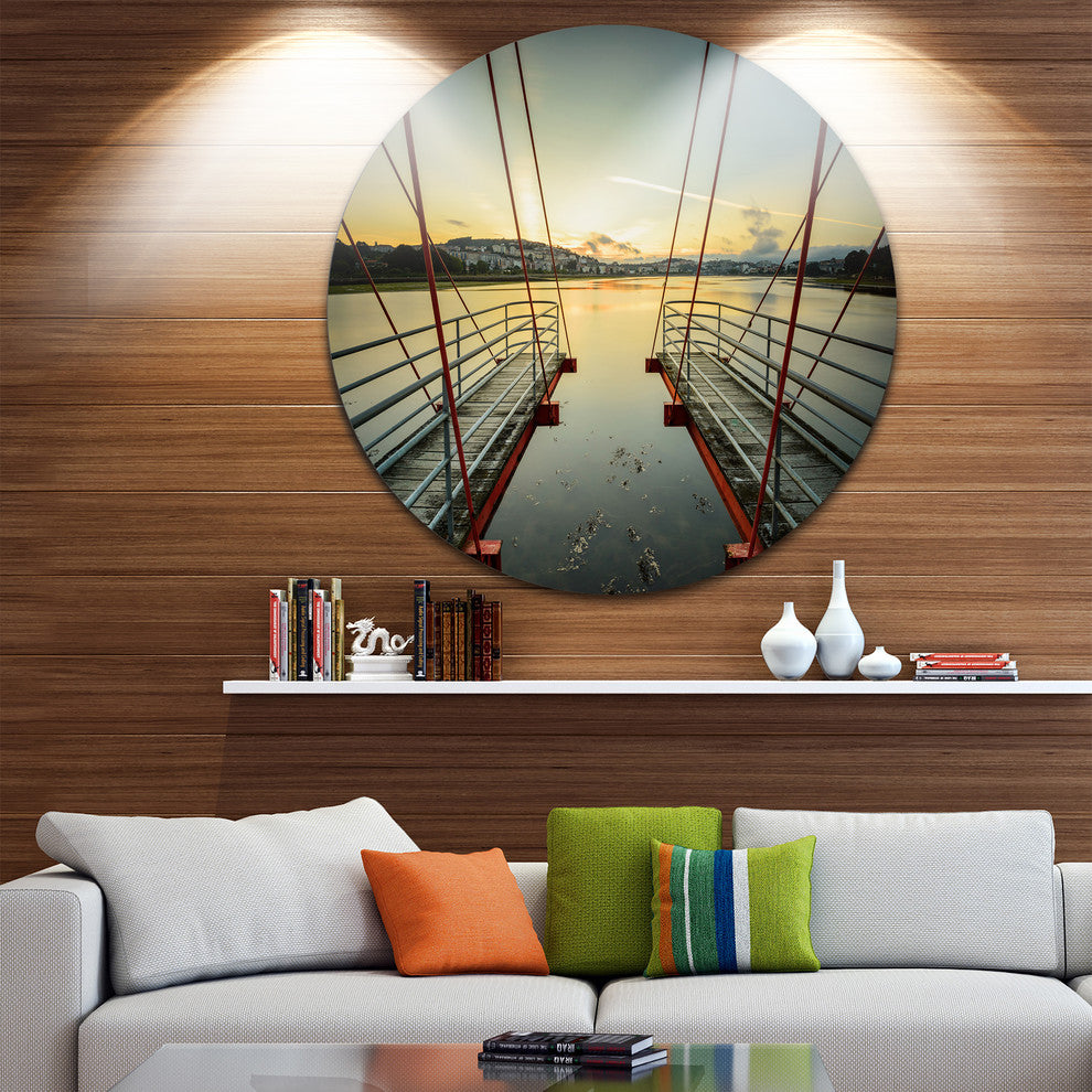 Wooden Piers For Boats In Spain, Seashore Photo Round Wall Art, 23"