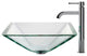 Glass Vessel Sink, Bathroom Ramus Faucet, PU Drain, Mounting Ring, Chrome
