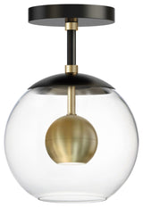 ET2 E25150 Nucleus 7"W LED Semi-Flush Globe Ceiling Fixture - Black / Natural