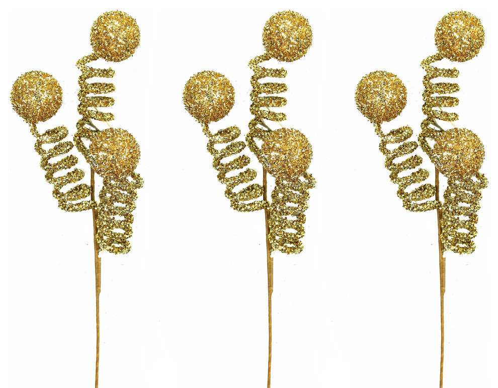 3 Pieces 17" Glitter Spring and Ball Christmas Spray, Gold