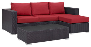 Modway Convene 3 Piece Outdoor Patio Sofa Set, Espresso Red