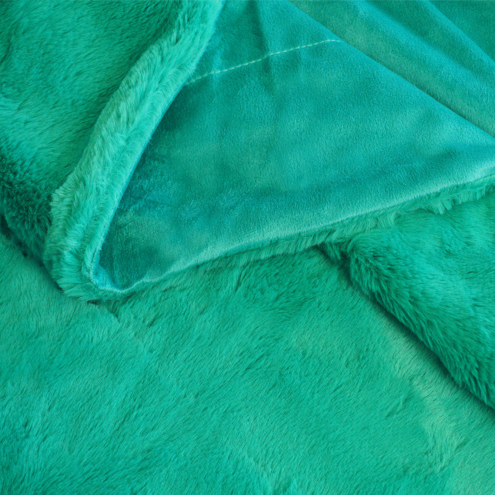 Solid Faux Fur Couch Throw Blanket, Green