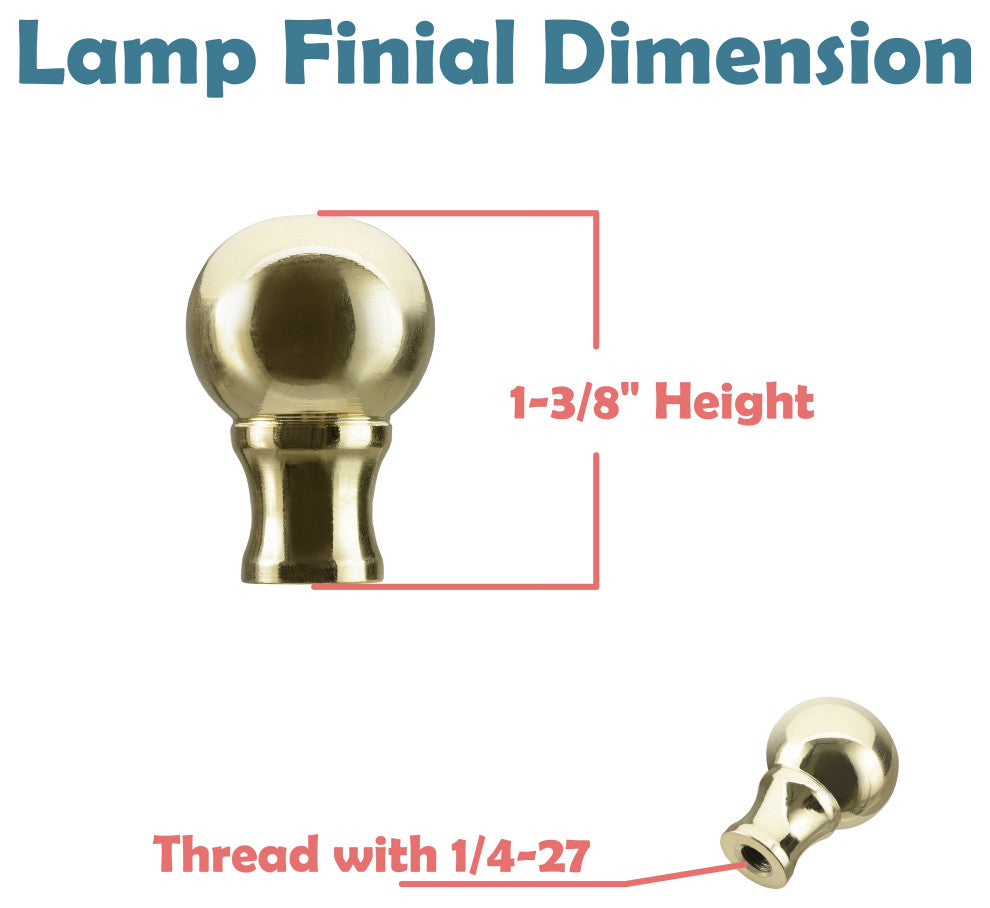 24018-12, Set of 2 Steel Lamp Finial, Brass Plated Finish, 1 1/2" Tall