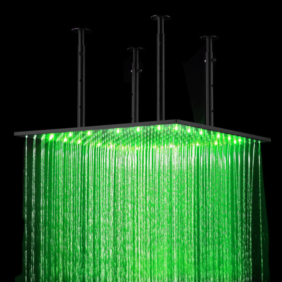 BathSelect 24" Matte Black Square Color Changing LED Rain Shower Head