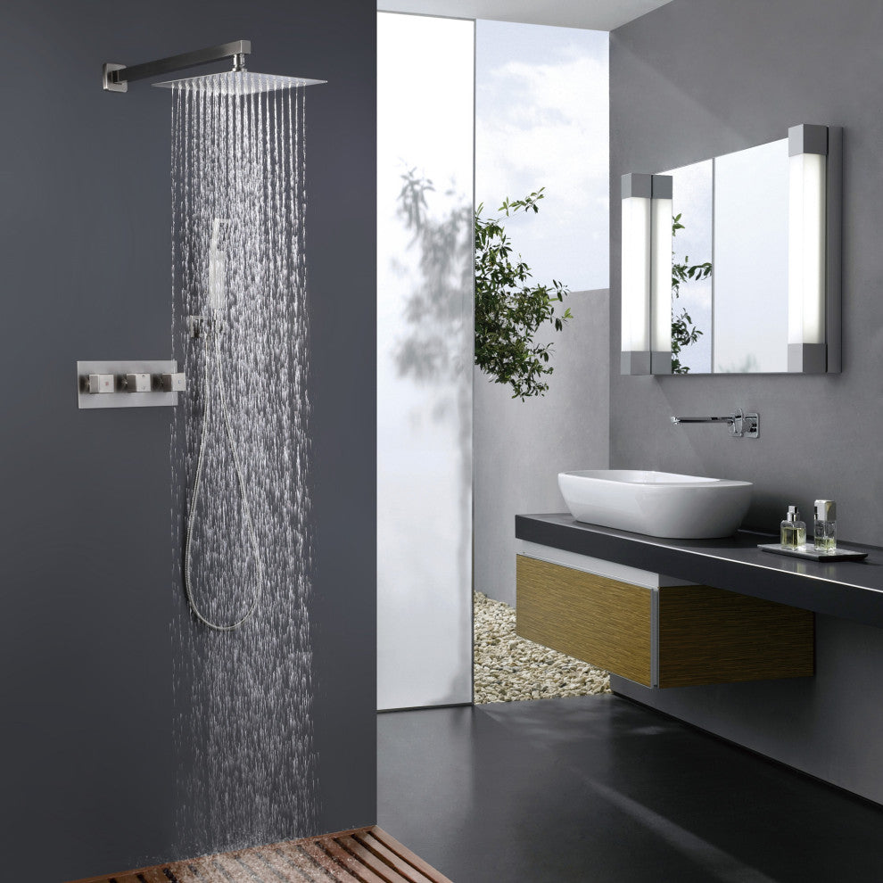 Givingtree 2 Functions,3 Knob Handles Shower Systems 12 in,Brushed Nickel