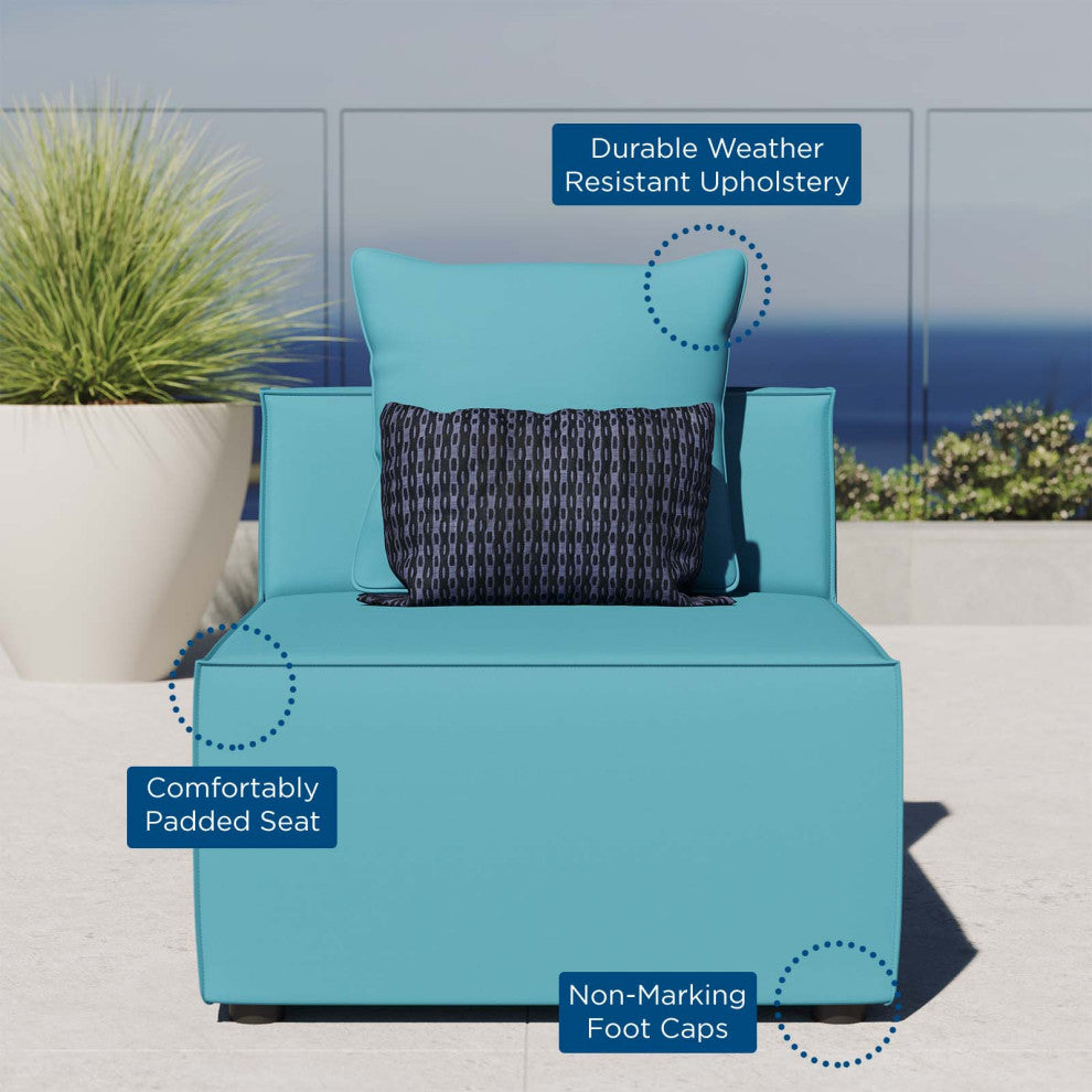 Sofa Middle Chair, Fabric, Blue, Outdoor Patio Balcony Cafe Bistro Garden