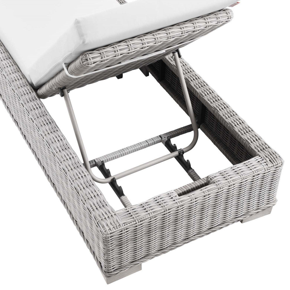 Lounge Chair Chaise, Rattan, Wicker, Gray White, Modern, Outdoor Patio Cafe