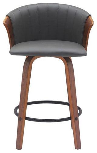 Armen Living Diana 26" Swivel Wood & Faux Leather Counter Stool in Walnut/Gray