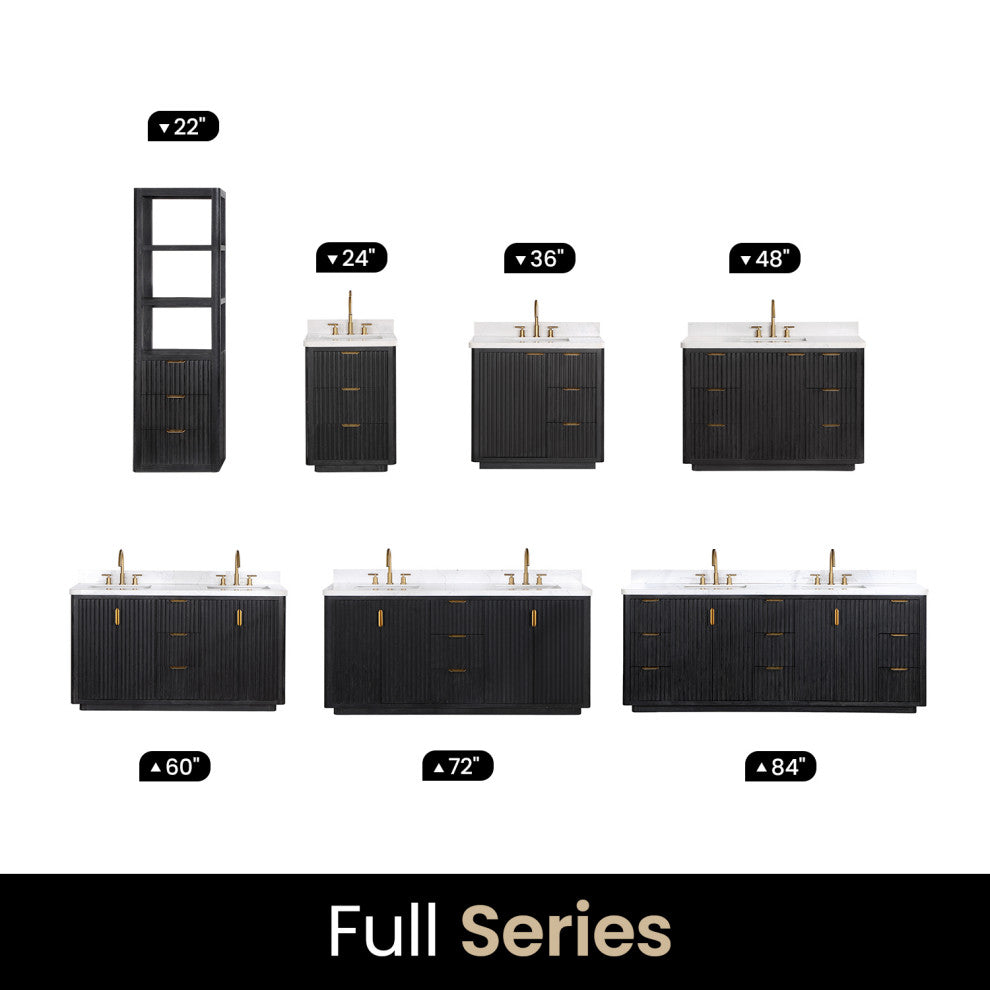 Vinnova Cadiz Bath Vanity, Composite Stone Top, Black, 24", No Mirror