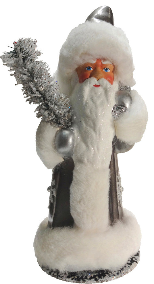 Schaller Paper Mache Candy Container- Santa Grey Coat And Tree