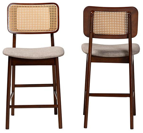 Grey Fabric and Walnut Brown Finished Wood 2-Piece Counter Stool Set