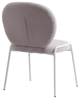 LeisureMod Celestial Modern Boucle Dining Side Chair in White Metal Frame Gray