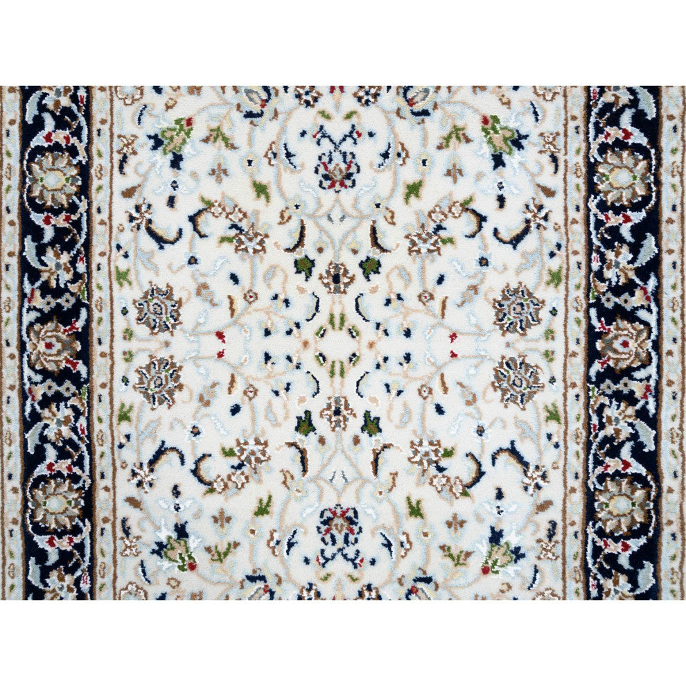 Ivory, Nain 250 KPSI Wool and Silk Hand Knotted, Runner Rug, 2'8" x 8'3"