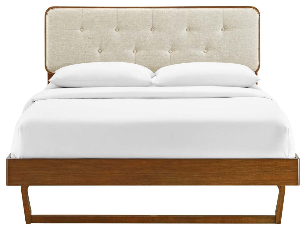 Bridgette Queen Wood Platform Bed With Angular Frame Walnut Beige
