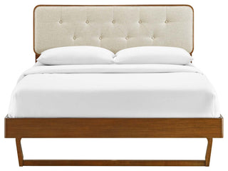 Bridgette Queen Wood Platform Bed With Angular Frame Walnut Beige