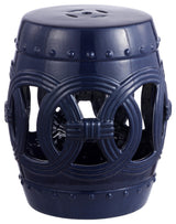 Lucky Coins 16" Chinese Ceramic Drum Garden Stool, Navy