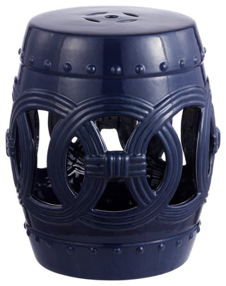 Lucky Coins 16" Chinese Ceramic Drum Garden Stool, Navy