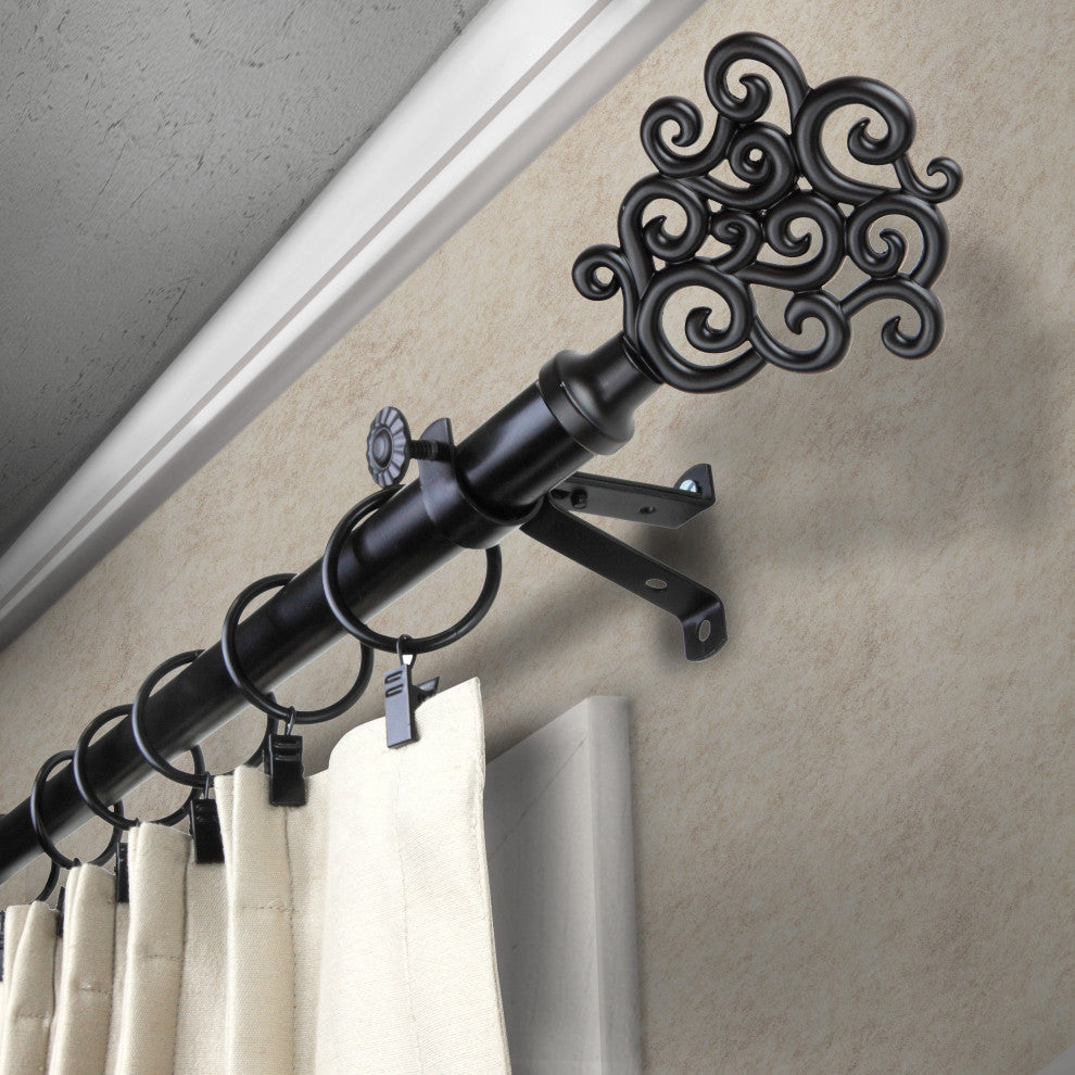 Fabritio 13/16 inch dia. Curtain Rod, Black, 66-120"