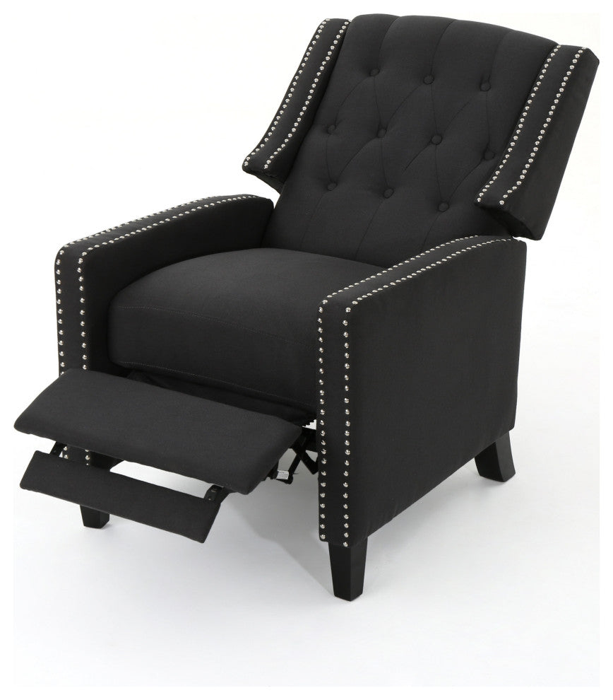 GDF Studio Ingrid Tufted Back Fabric Recliner Chair, Dark Charcoal