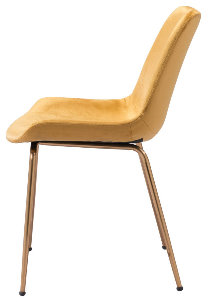 Dining Chair, Set of 2, Steel Metal, Fabric, Yellow, Gold, Kitchen Cafe Bistro