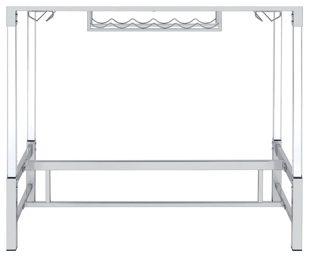Rectangular Pub Height Bar Table With Storage, High Gloss White and Silver
