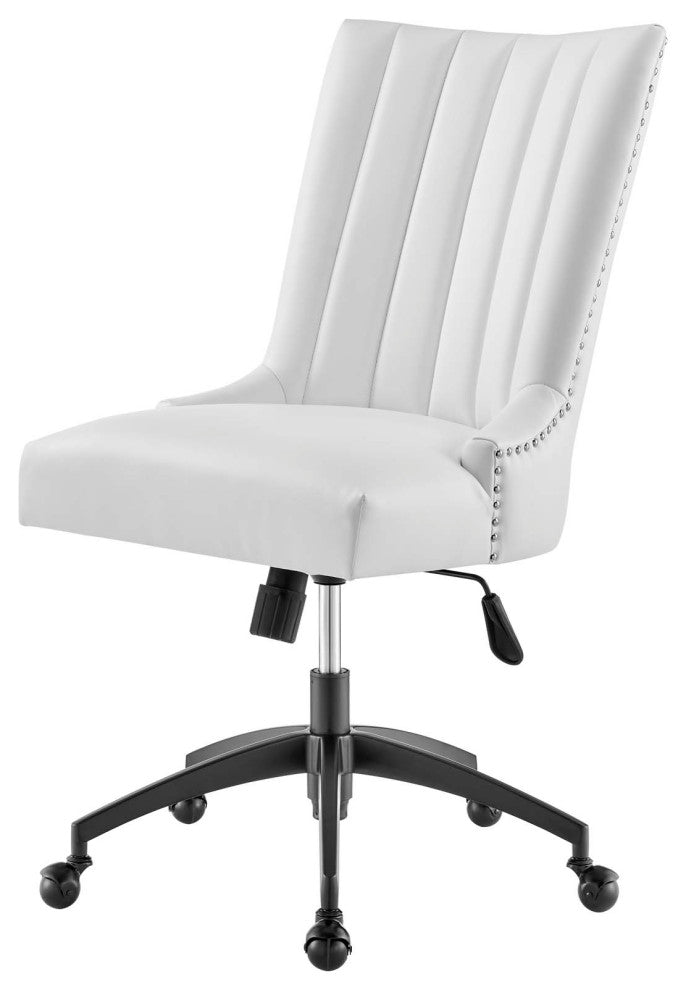 Computer Work Desk Tufted Chair, Faux Vegan Leather, Black White, Home Office