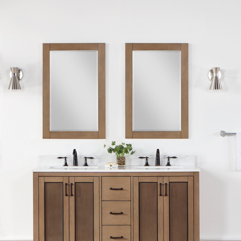 Ivy Rectangular Bathroom Wood Framed Wall Mirror, Brown Pine, 24"