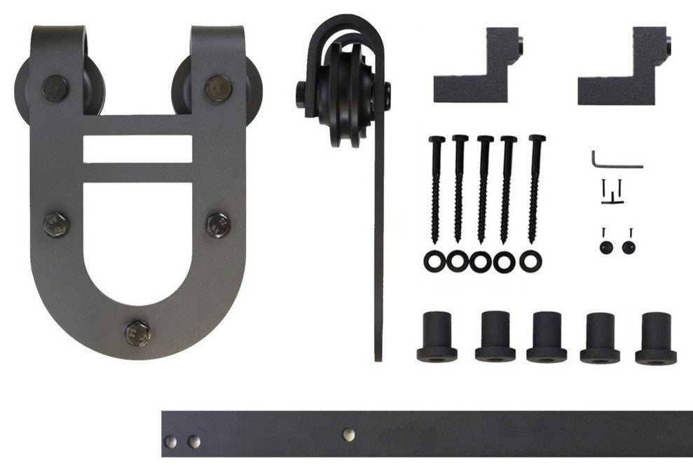 Single Sliding Barn Door Hardware Kit, Horseshoe Design