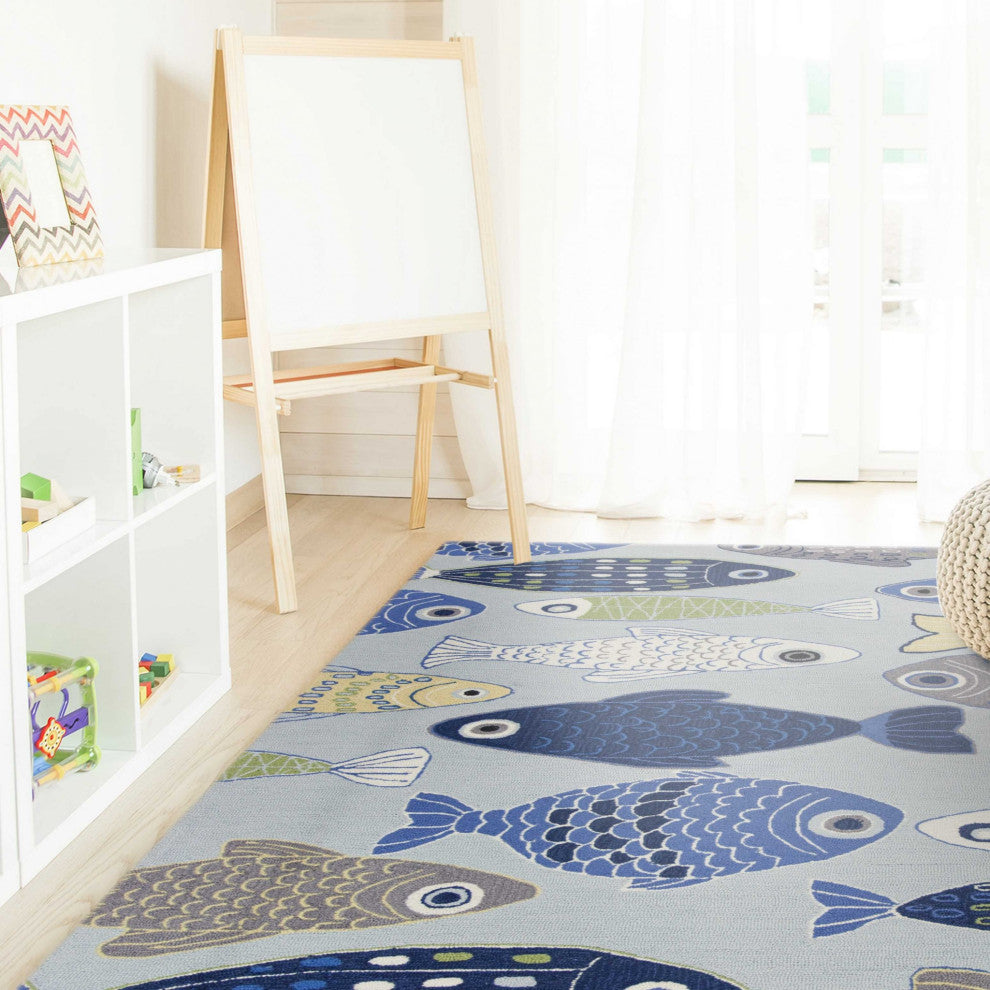 HomeRoots 7' x 9' Polyester Light Blue Area Rug