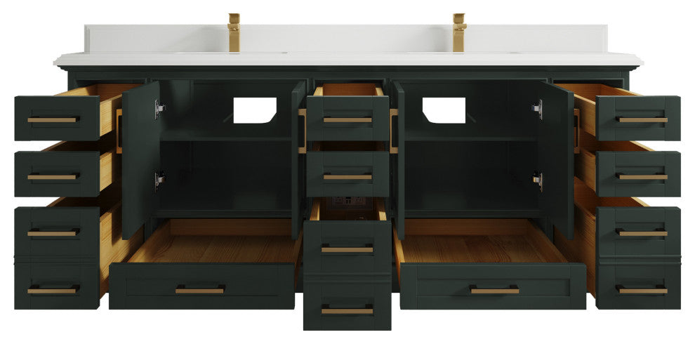 Fenway 84 Double Sink Bath Vanity in Pewter Green 1.5" White Quartz