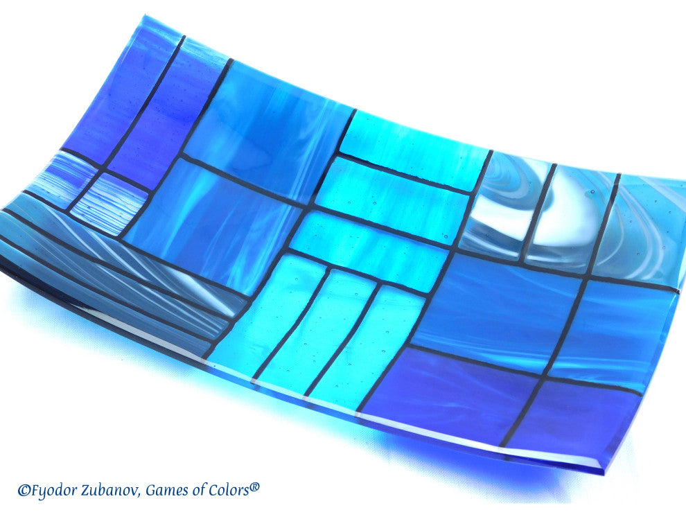 Decorative Fused Glass Plate "A Gentle Color Mix", Blue