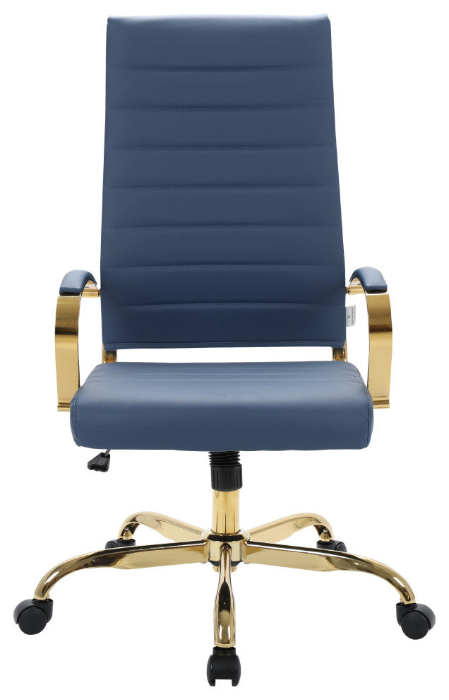 Mid-Back Leather Office Chair Adjustable Height Swivel  Conference Chair, Navy Blue