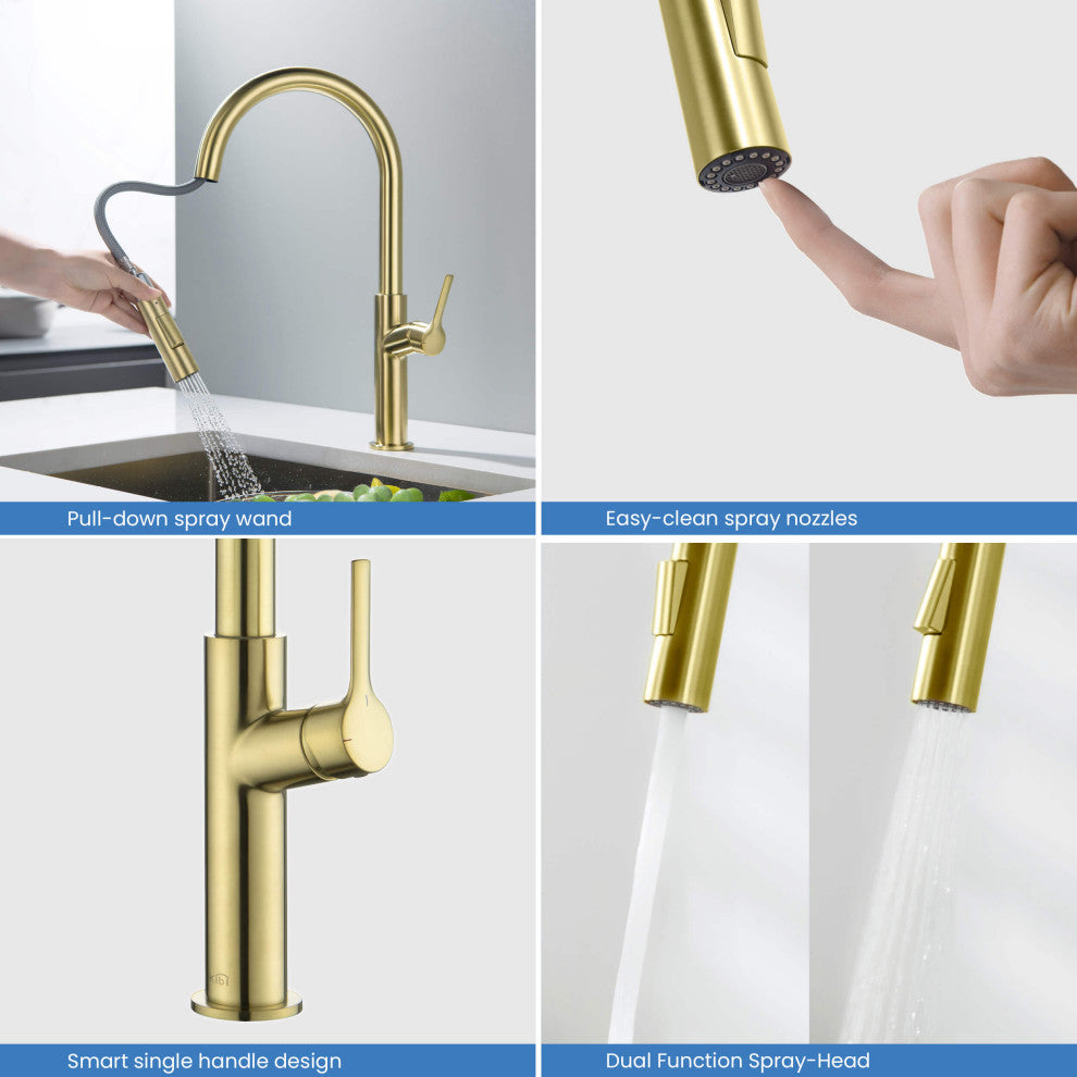 Fusion-T Single Handle Pull Down Sink Faucet With Soap Dispenser, Brushed Gold