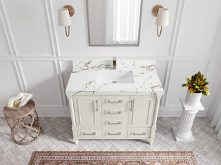 Aberdeen 42" Single Sink Bath Vanity, Alabaster 2" Viola Brown