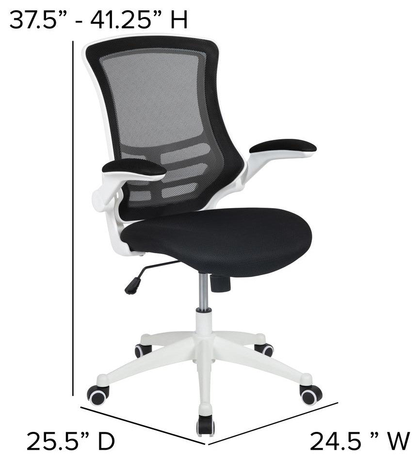 Mid-Back Black Mesh Swivel Ergonomic Task Office Chair with White Frame and...