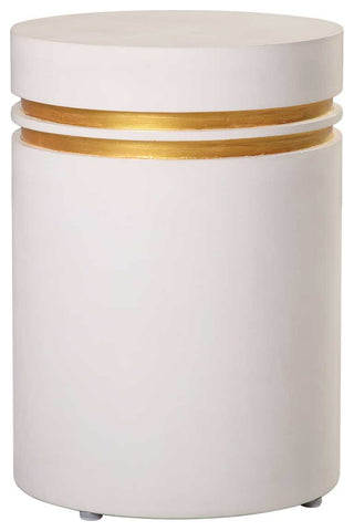 Santori Double Ring Accent Table Tall, White and Gold, Ivory White/Gold Ring