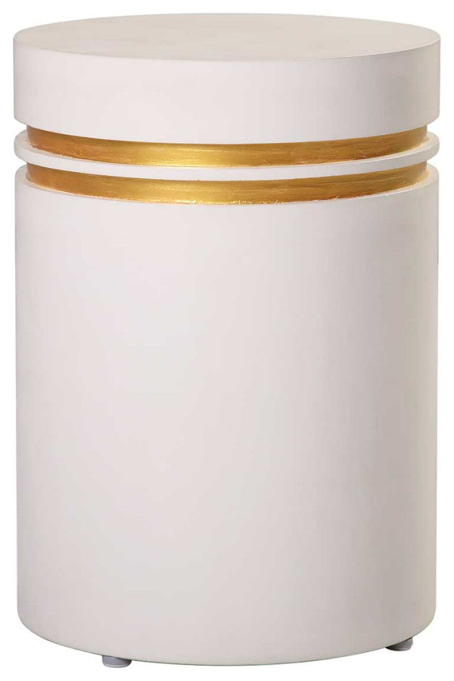 Santori Double Ring Accent Table Tall, White and Gold, Ivory White/Gold Ring