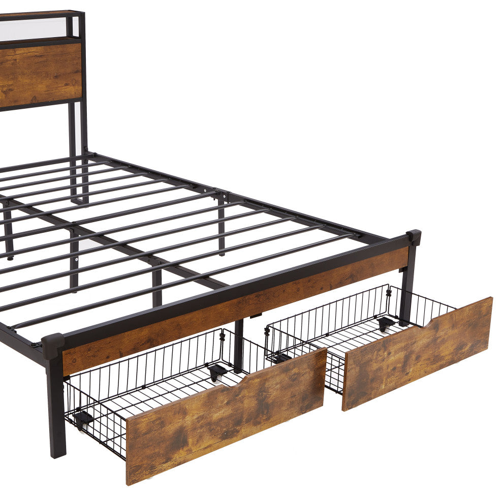 Gewnee Queen Size Metal Platform Bed Frame