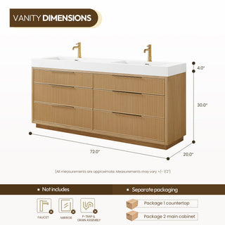 Hohhot Bath Vanity, Stone Sink Top No Mirror, Washed Ash Gray, 72", Double Vanity