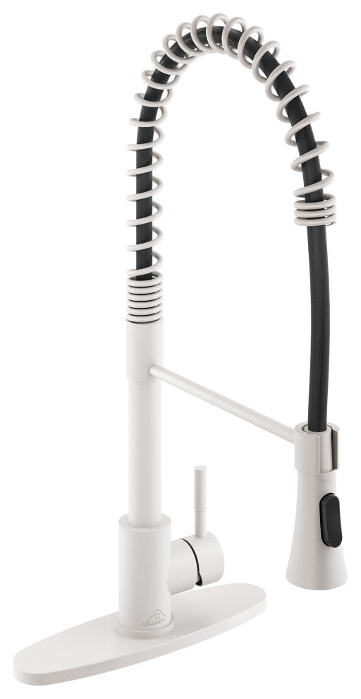 Spring Standard Kitchen Faucet with Dual-Function Spray Head and Deck Plate, Matte White