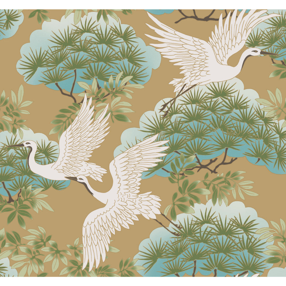 Sprig and Heron Wallpaper