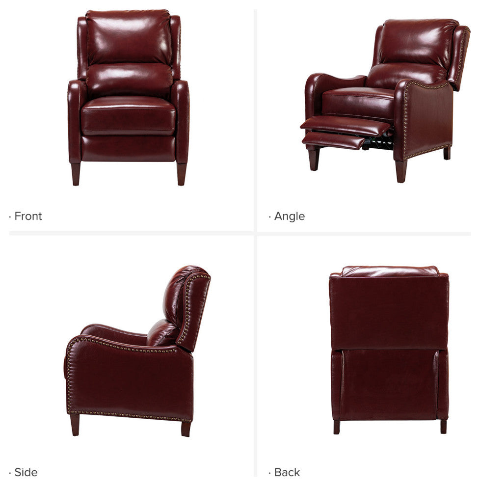 Genuine Leather  Push back Recliner With Wingback, Burgundy
