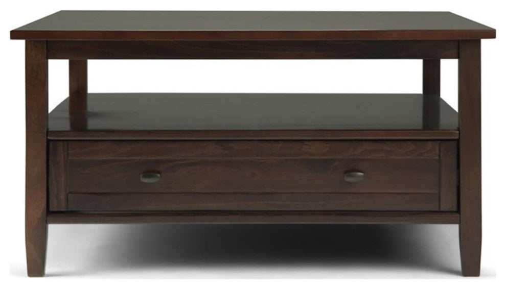 Warm Shaker Solid Wood 36 Inch Wide Square Coffee Table In Tobacco Brown